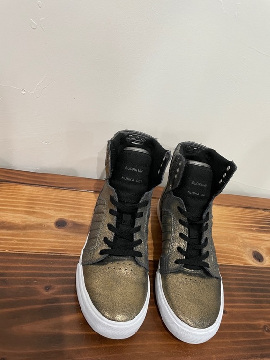 Supra Shiny Gold Punk Rock Biker High Top Boots Metallic Leather Lace Size 6 main image 14